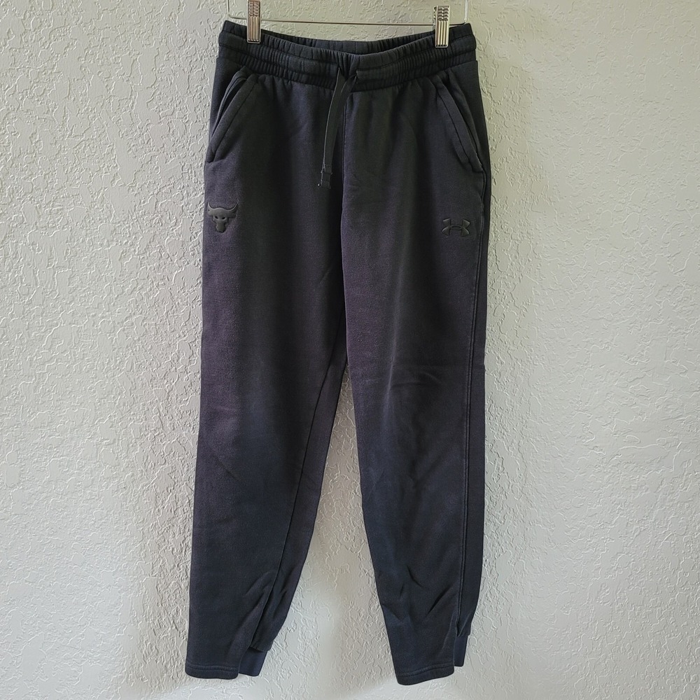 Boys Youth Under Armour Project Rock Athletic Pants, Black, Size Large